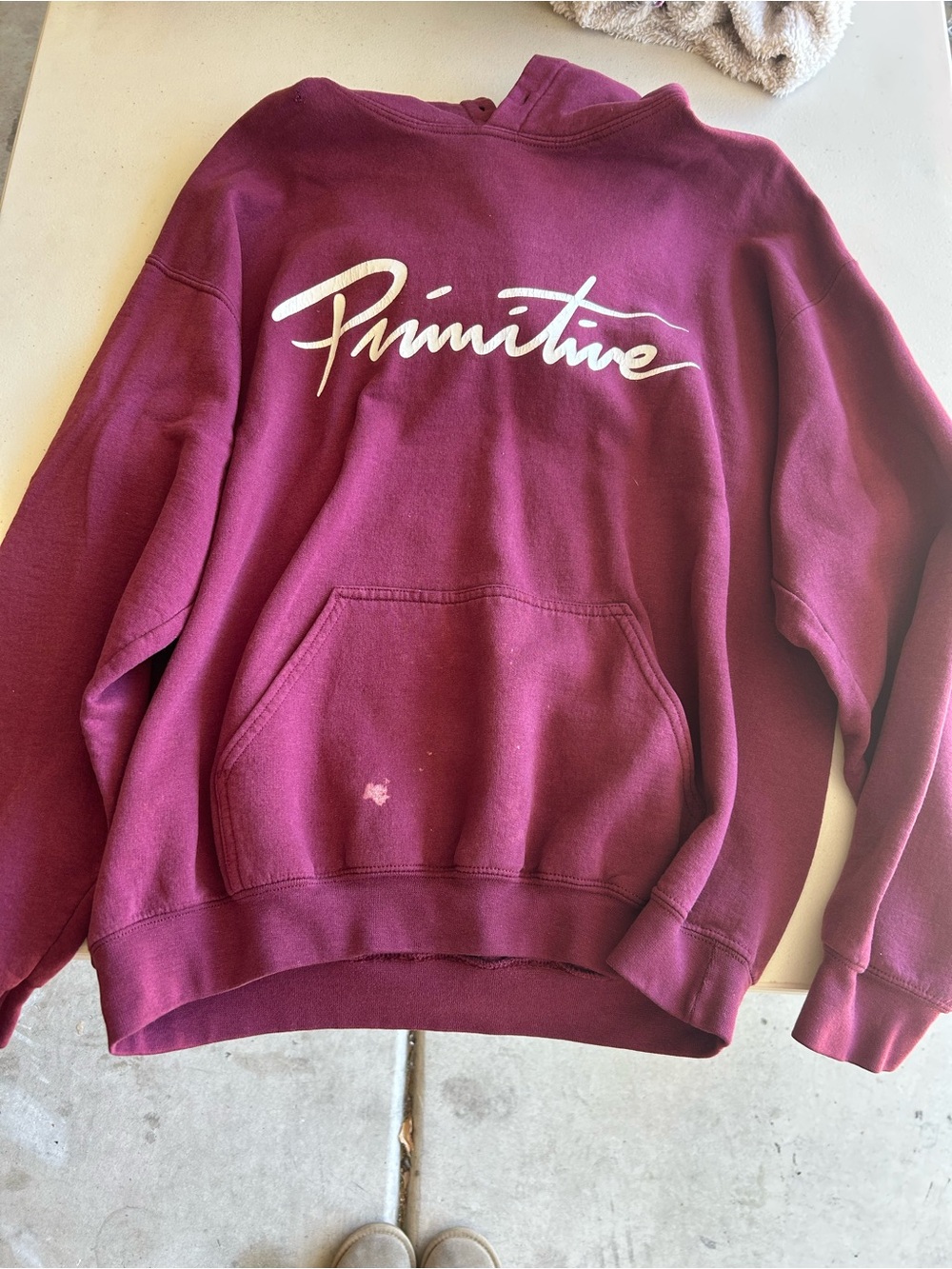 Primitive Women's Maroon Crewneck Hoodie with White Script Logo